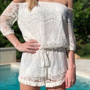 Ministry of style lace off shoulder boho romper